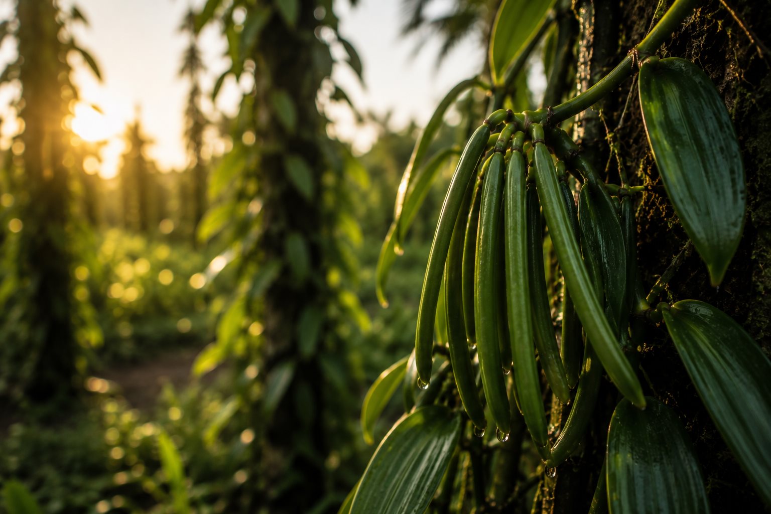Vanilla pods drying in the sun